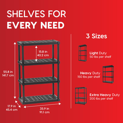 IRIS USA Plastic Storage Shelves |Made in USA| 56"H x 36"W x 18"D - Black