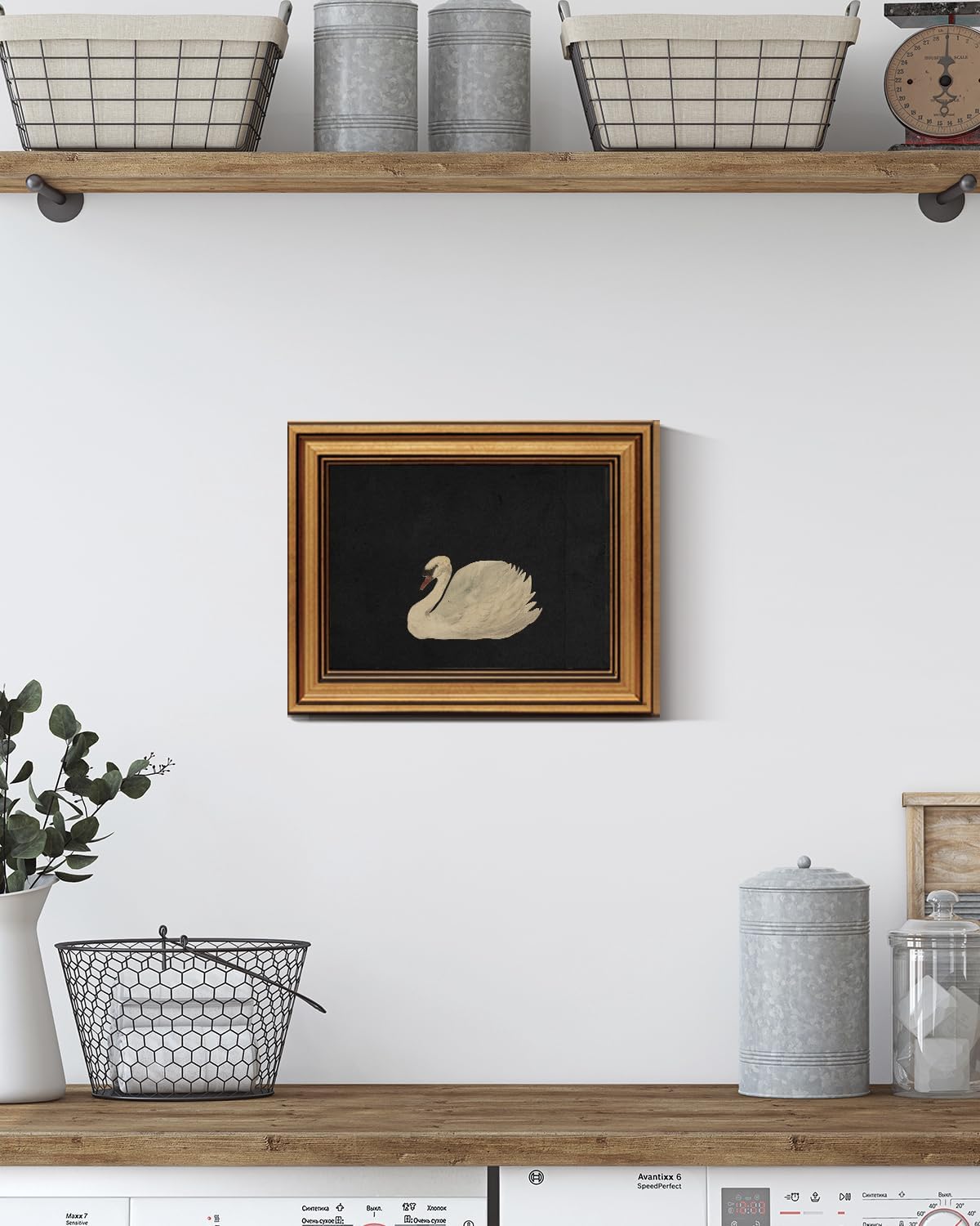 HUARCEY Gold Framed Vintage Wall Art for Living Room, Grace Swan Art Painting Pictures Rustic