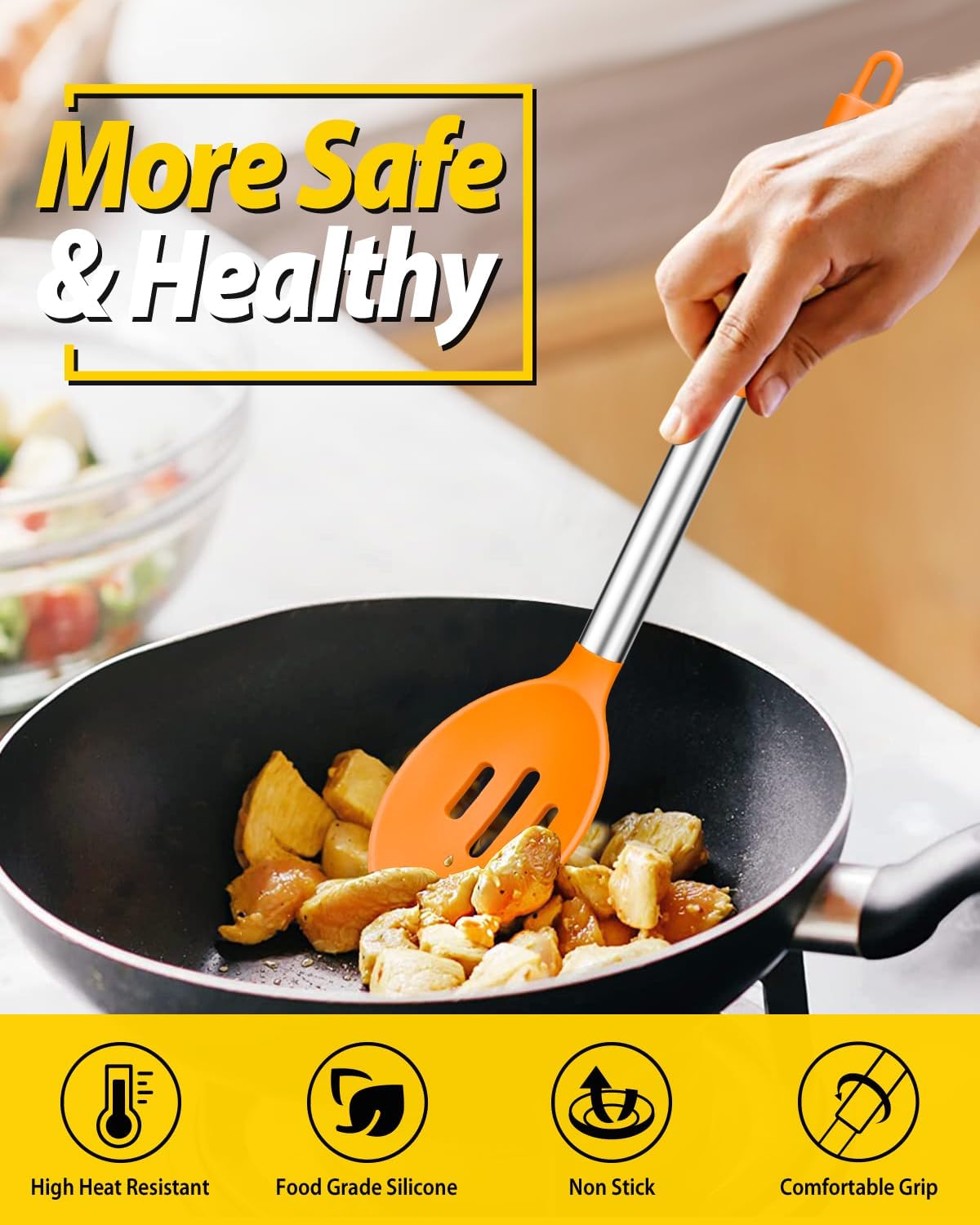 Pack of 2 Large Silicone Cooking Spoons,Non Stick Solid Basting Spoon,Heat-Resistant Kitchen