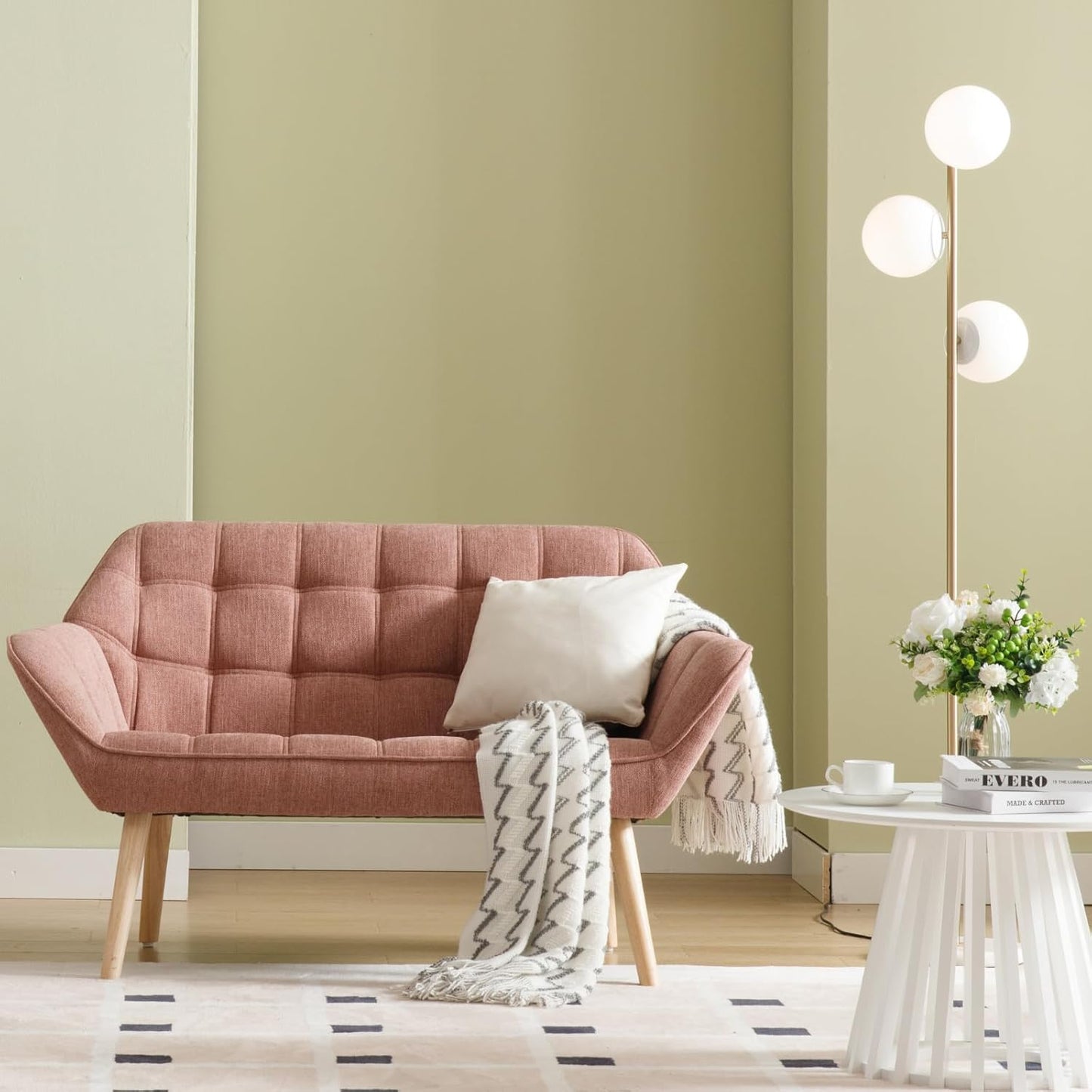 48”Small Loveseat Sofa, Modern Linen Upholstered Mini Couch 2-Seater Fluffy Love Seat with Quilting