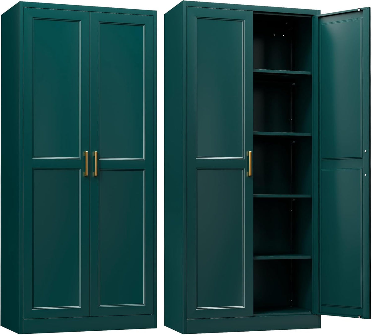 Kitchen Pantry Cabinet,71”Green Metal Pantry Storage Cabinets with Doors and 4 Adjustable