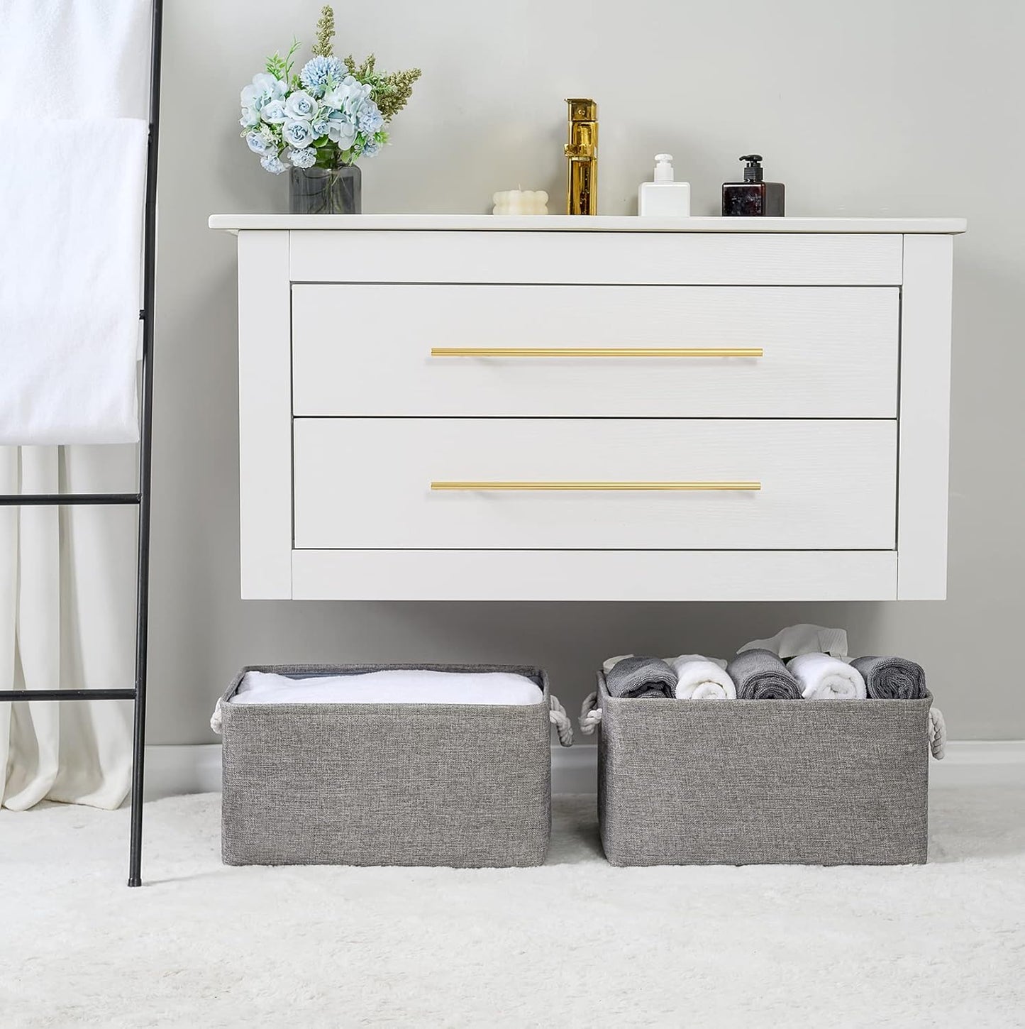 TheWarmHome Large Storage Bins Basket, 2 Pack Grey Fabric Storage Cubes for Changing Table Nursery