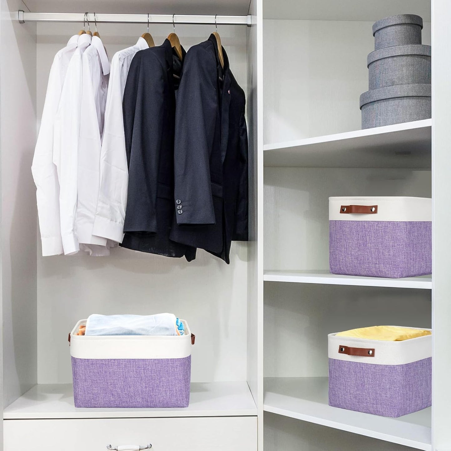 Storage Bins Large Fabric Storage Baskets for Shelves 3 Pack, Decorative Linen Closet Baskets with