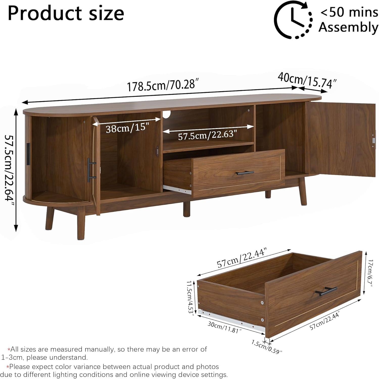 70" Fluted TV Stand for Tvs up to 80", Mid-Century Modern Entertainment Center with Drawers and