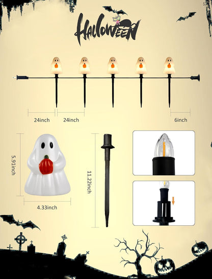 Classic Ghost Halloween Pathway Lights (5-Pack) - Electric Outdoor Decorations with Warm C7 Bulbs