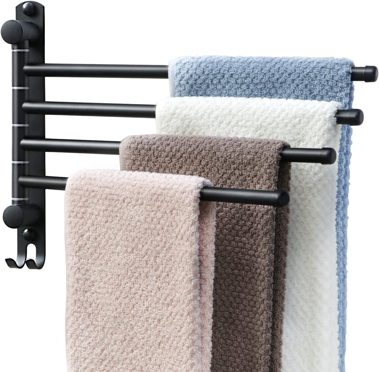 Black Towel Rack JSVER Swivel Towel Rack Wall Mounted, SUS304 Stainless Steel Towel Bar, 4 Arms