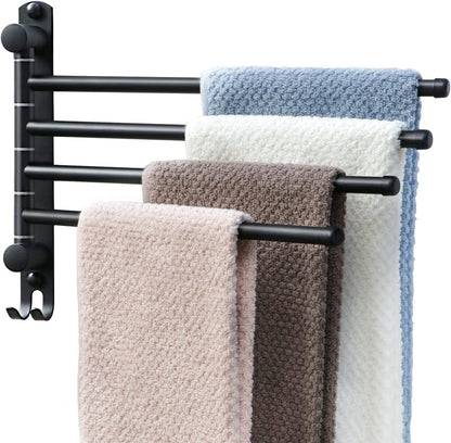 Black Towel Rack JSVER Swivel Towel Rack Wall Mounted, SUS304 Stainless Steel Towel Bar, 4 Arms