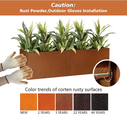 Corten Steel Metallic Heavy Planter for Outdoor Plants 14"x14"x30" Metal Planter Spliced Flower Pot