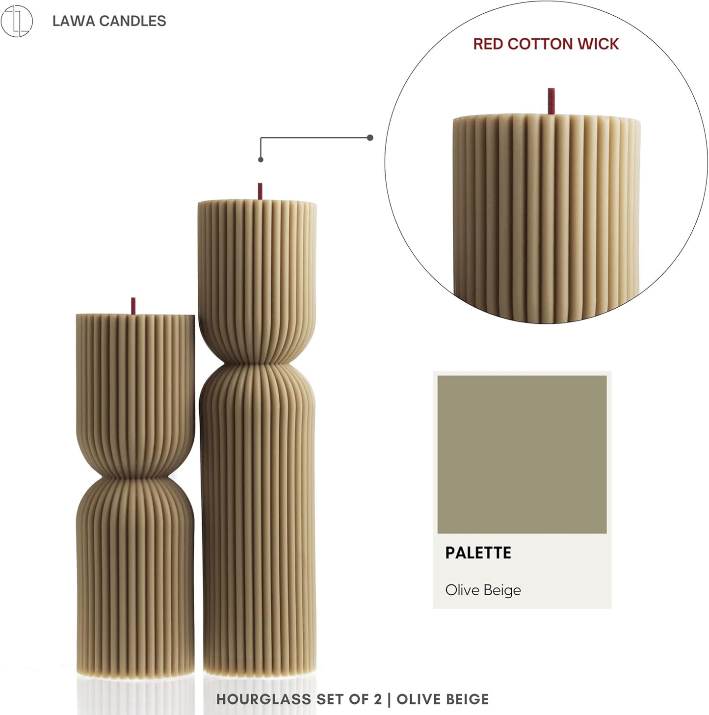 LAWA Hourglass Pillar Candle - Large Beautiful Handmade Pillar Scented Soy Wax Candle Elegant