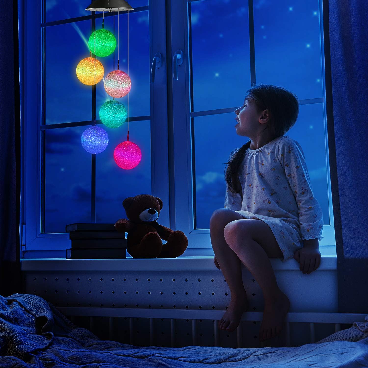 Toodour Solar Wind Chime, Color Changing Ball Wind Chimes, LED Decorative Mobile, Gifts for Mom