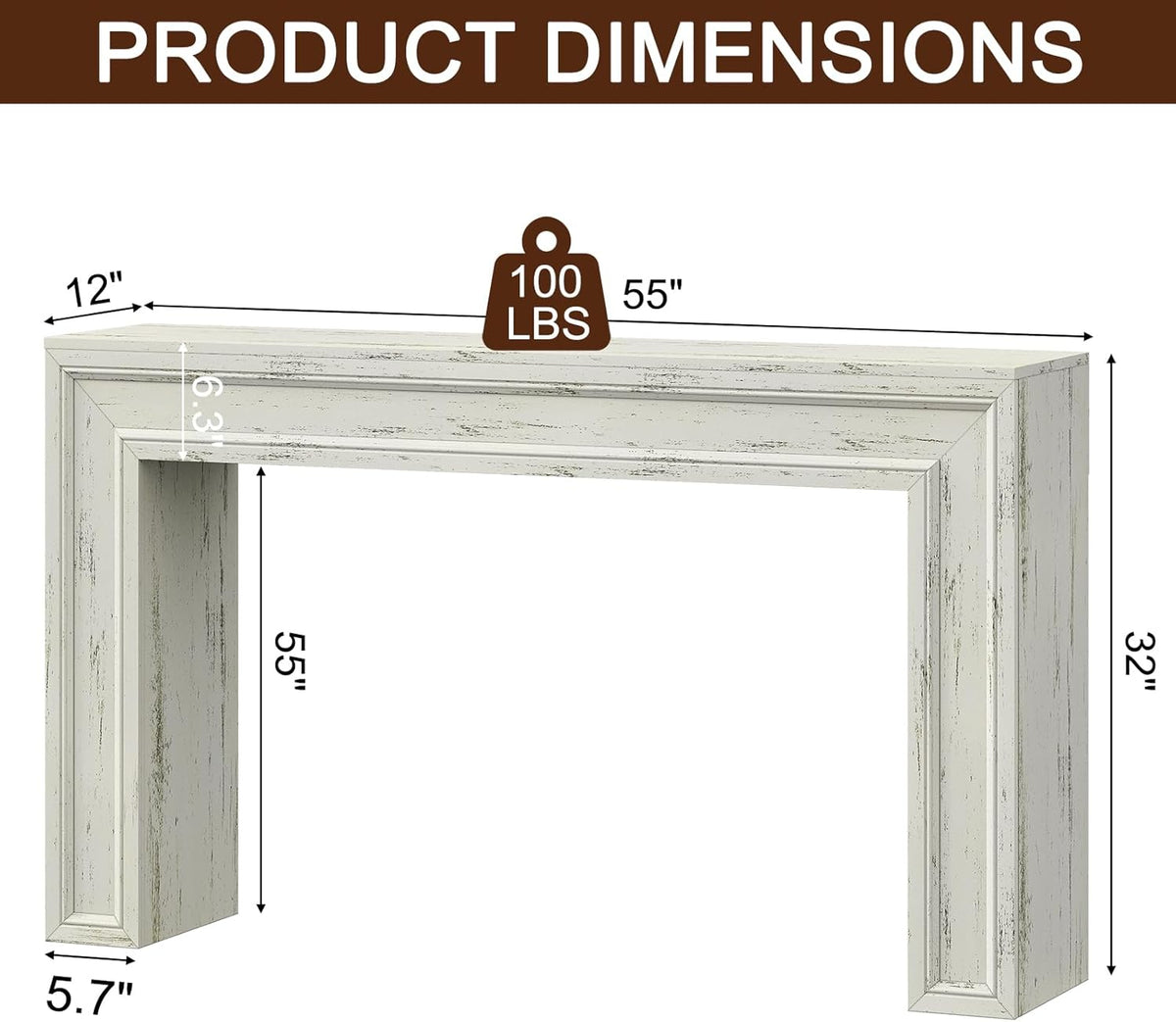 Rresyet 55 Inch Long Console Table, Sofa Table Behind Sofa, Wooden Entryway Table, Farmhouse