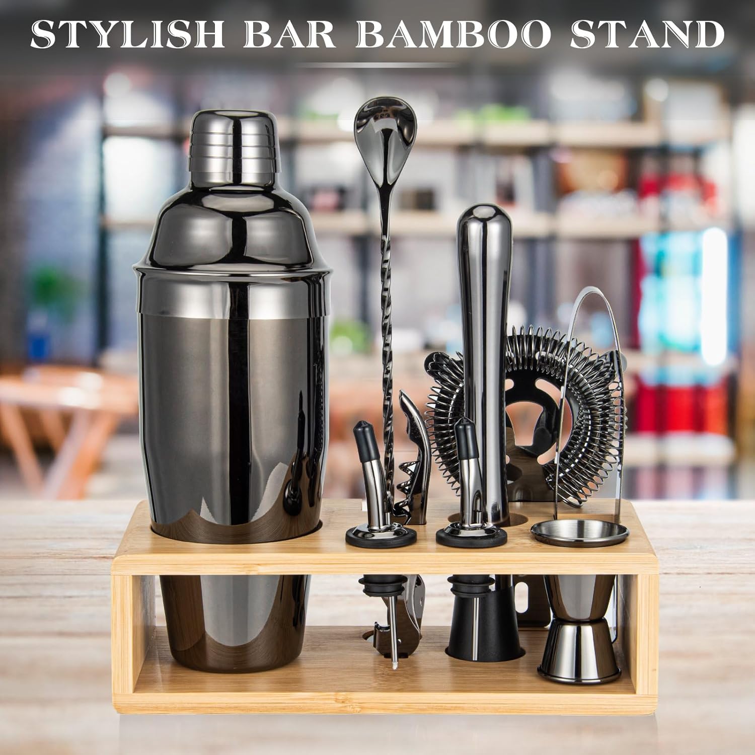 Cocktail Shaker Set, Mixology Bartender Kit 10-Piece Bar Tool Set with Stylish Bamboo Stand, Bar