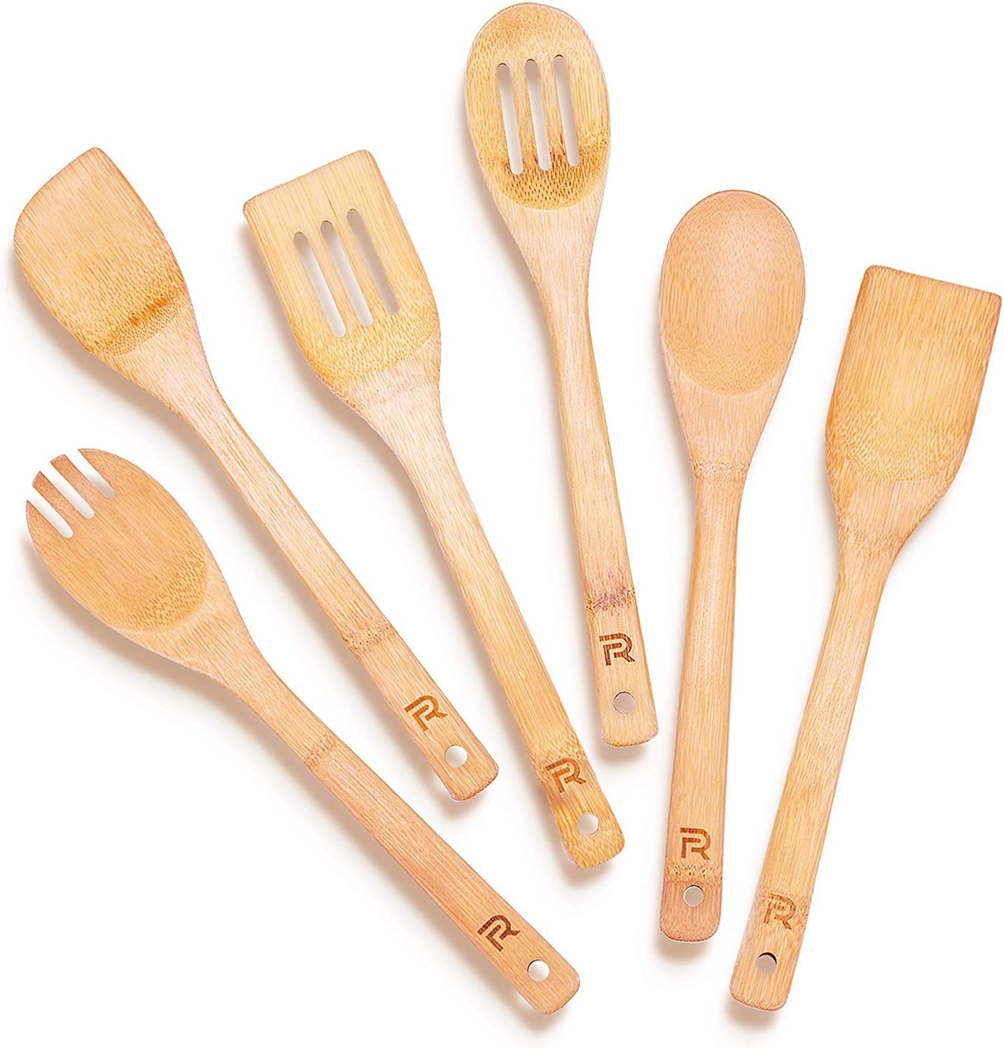 Riveira Bamboo Cooking Spoons 6-Piece – Wooden Cooking Utensils Set with Wooden Spoons for Cooking