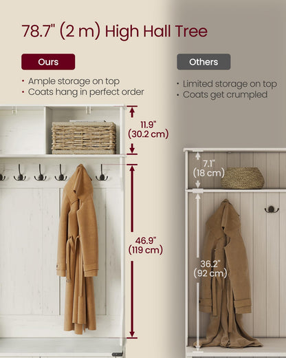 VASAGLE Hall Tree with Bench and Shoe Storage, Coat Rack with Shoe Bench, Shoe Cabinet, 2 Open