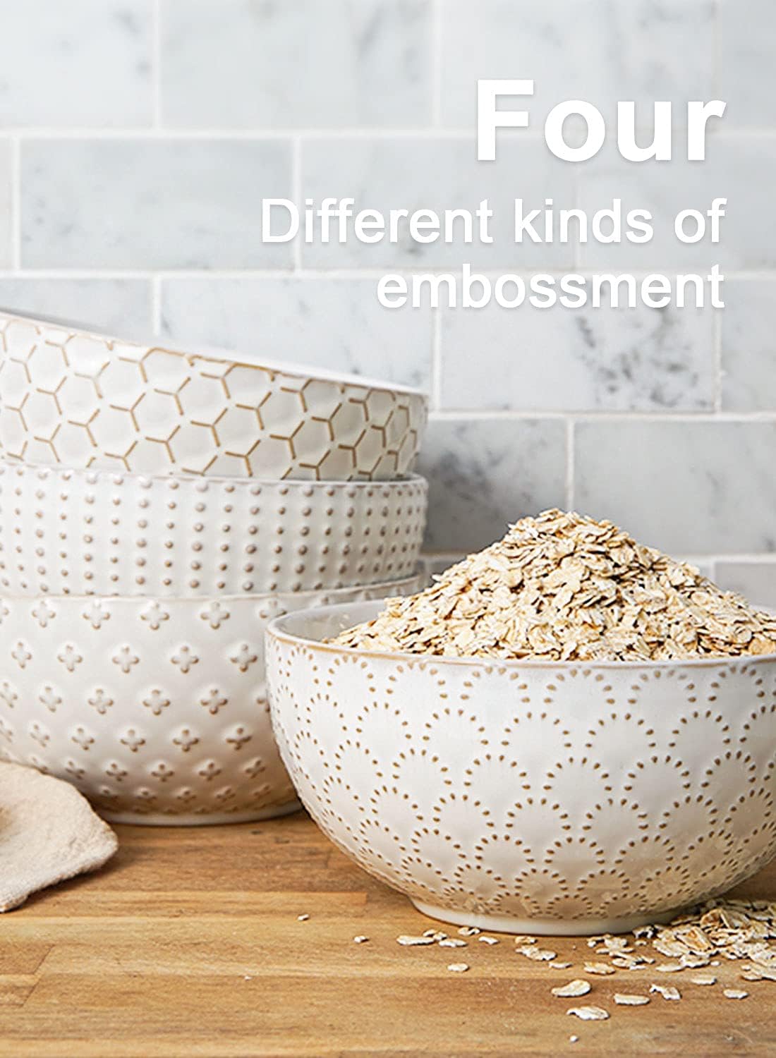 LE TAUCI Cereal bowls 26 oz, Ceramic Soup Bowl for Kitchen, Embossment Stoneware Bowl for Pho