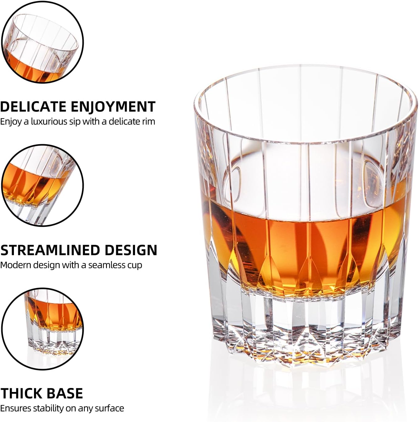 KAMMAK Crystal Whiskey Glasses Set of 2, Handcrafted 7.1oz Old Fashioned Glasses Stemless, Luxury