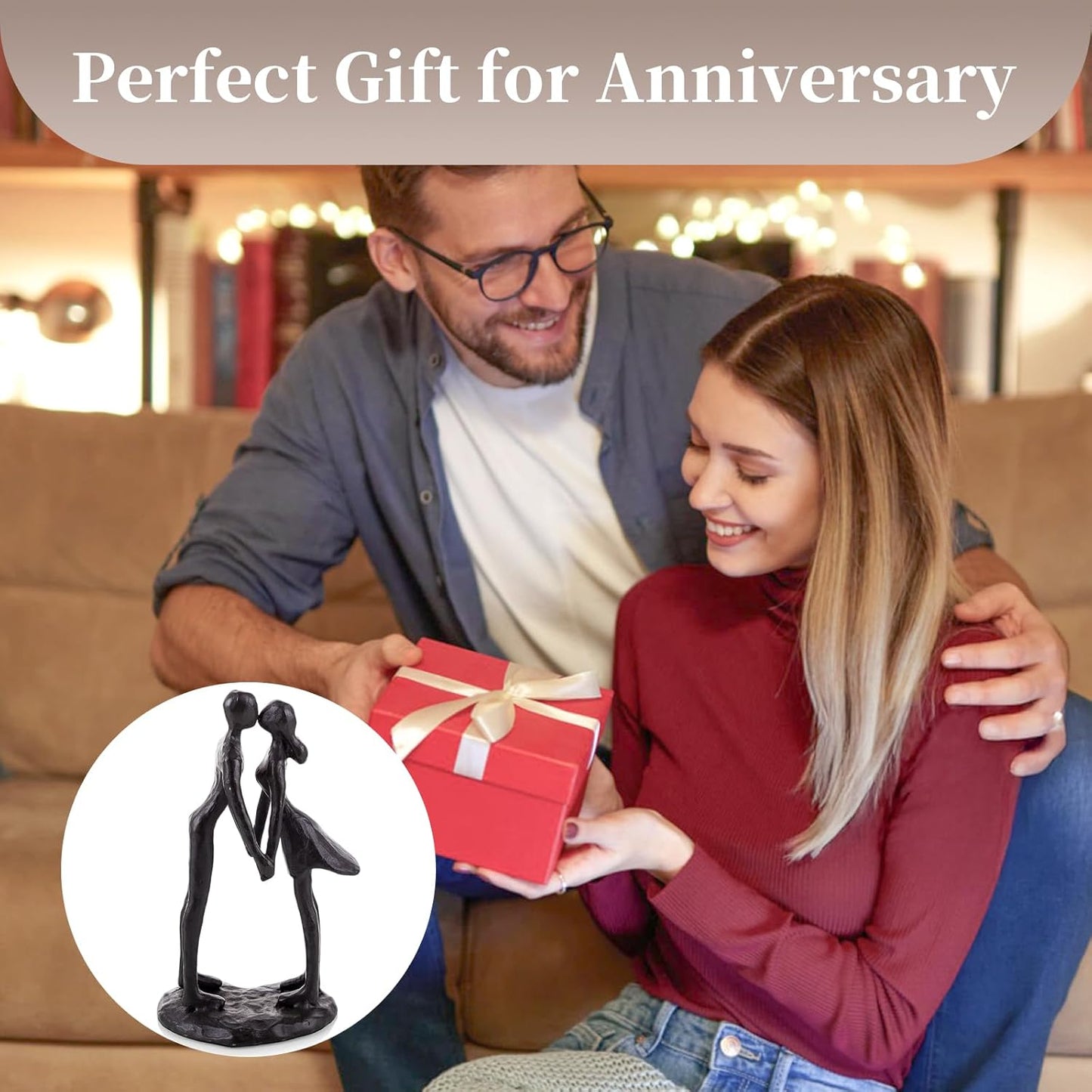 Sziqiqi Couple Sculptures Cast Iron Gift for Anniversaries Wedding Small Modern Abstract Figurine