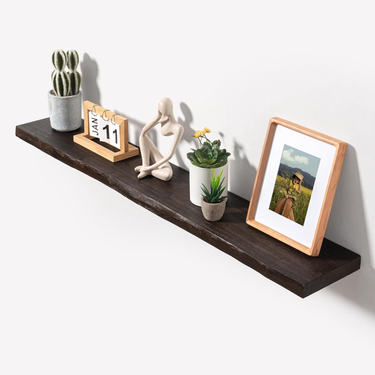 Axeman 48 inch Floating Shelves for Wall - 8'' D Live Edge Rustic Solid Elm Wood Floating Shelves