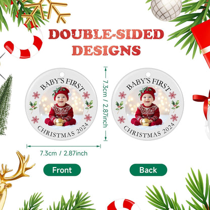 Baby's First Christmas Ornament 2025, Personalized Photo Ornaments for Christmas Tree, Custom Name