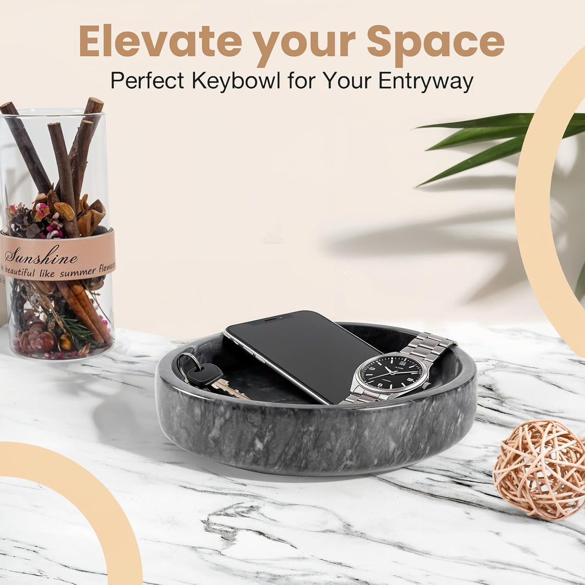 Marble Decorative Bowl - 7.5" Natural Black Solid Marble Centerpiece - Handmade Stone Fruit Bowl