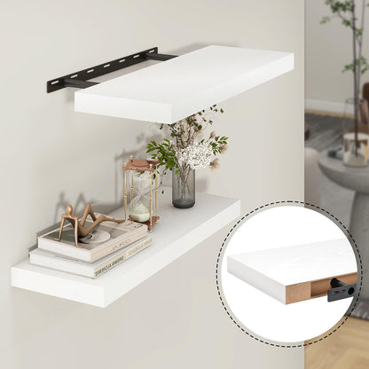 Heimlove 24 inch Floating Shelves for Wall,9.3 inch deep White Wood Shelves with Invisible