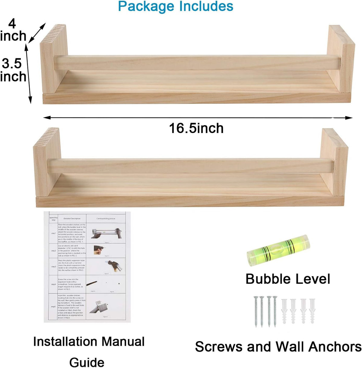 Nursery Floating Book Shelves for Kids Room, Kitchen Spice Rack, or Rustic Wall Mounted Shelves for