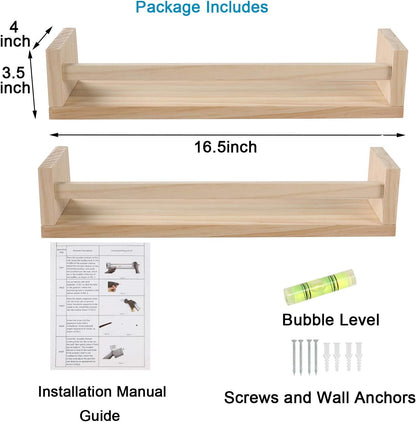 Nursery Floating Book Shelves for Kids Room, Kitchen Spice Rack, or Rustic Wall Mounted Shelves for