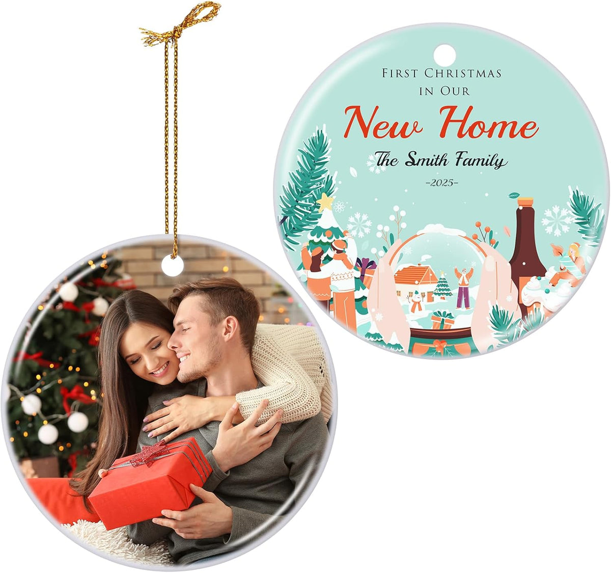 Personalized First Christmas in Our New Home Hanging Ornament 2025, Ceramic Custom Christmas Photo