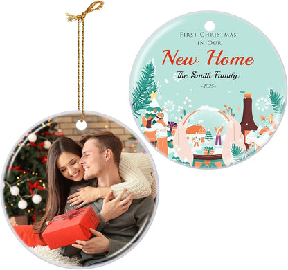 Personalized First Christmas in Our New Home Hanging Ornament 2025, Ceramic Custom Christmas Photo
