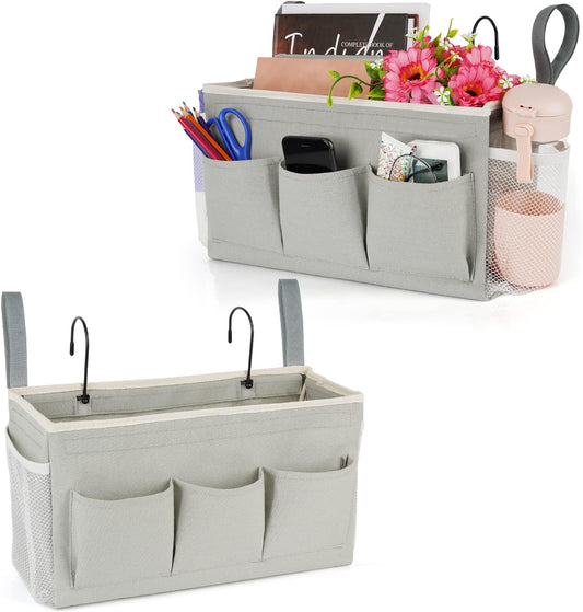 Bedside Caddy Organizer with Fixed Straps & Water Bottle Holder for Home, College Dorm, Bunk Bed