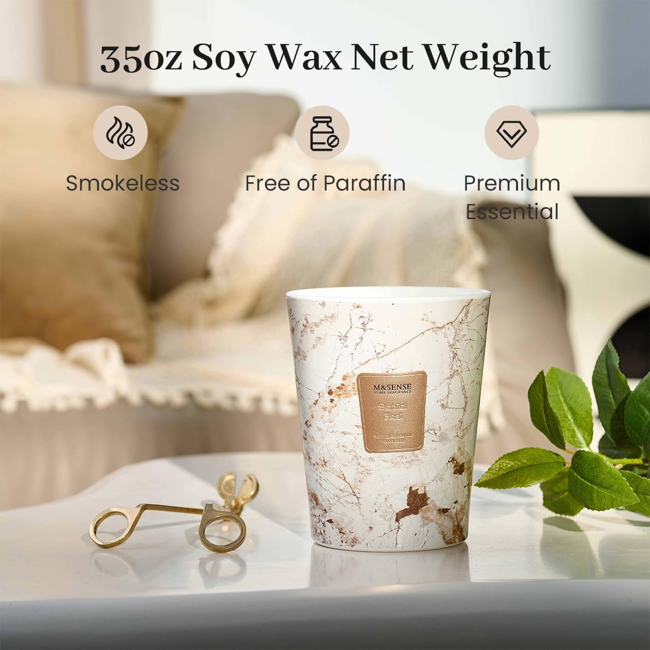 M&SENSE Santal Scented Candles for Home, 3-Wick Highly Scented Jar Candles, Extra Large Candle 35