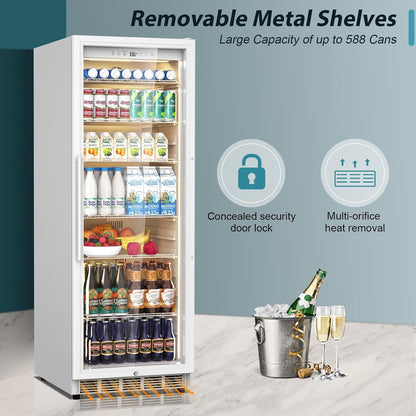 Tylza 13.8 Cu Ft Commercial Refrigerator with Glass Door Display Beverage Fridge, Upright Beverage