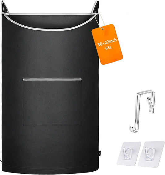 XL Hanging Laundry Hamper Bag, Black Door Hanging Hamper with Large Openging, Hanging Laundry Bag