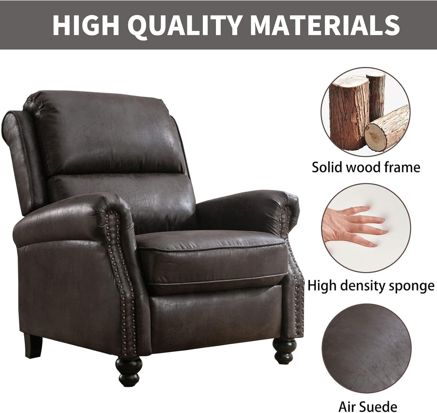 CANMOV Pushback Recliner Chair Faux Leather Armchair Push Back Recliner with Rivet Decoration