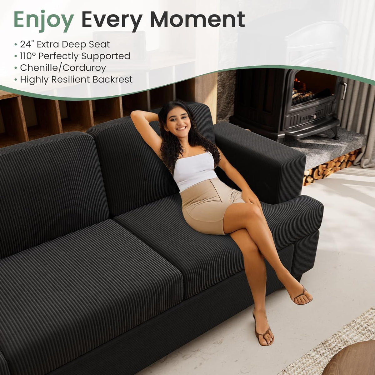 63” Corduroy Loveseat Sofa Couch for Living Room, Small Couch with Deep Seat for Bedroom, Comfy