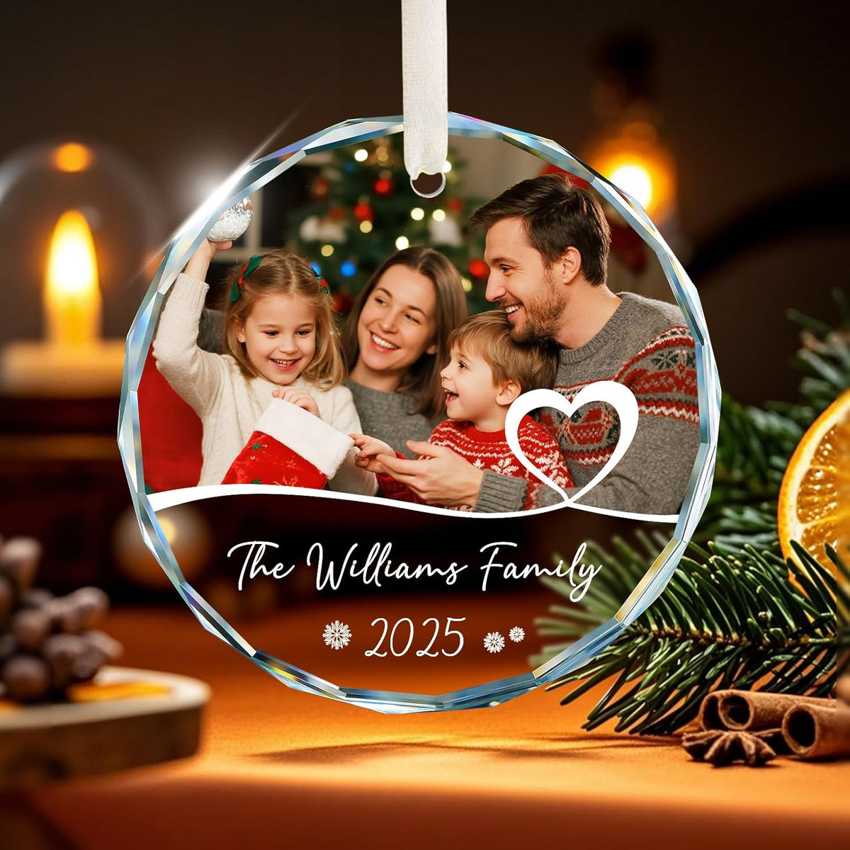 Personalized Family Ornament 2025, Photo Ornaments for Tree Decorations, Wedding Gifts for Couples