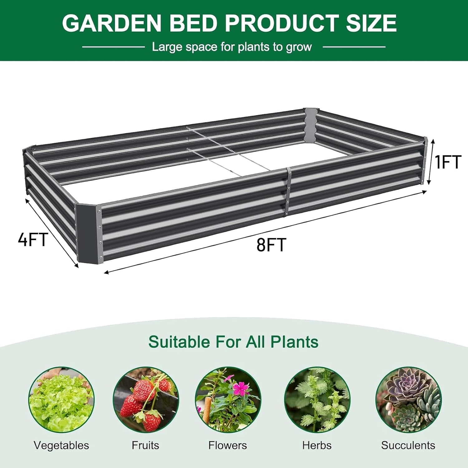 Land Guard 2 Pack 8×4×1ft Galvanized Metal Raised Garden Bed, Metal Planter Kit Box Outdoor for