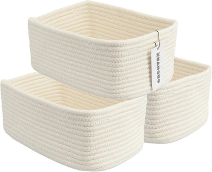 Small Woven Storage Baskets 12“X8”X5“ Decorative Rope Bins for Organizing Shelves, Closets, and