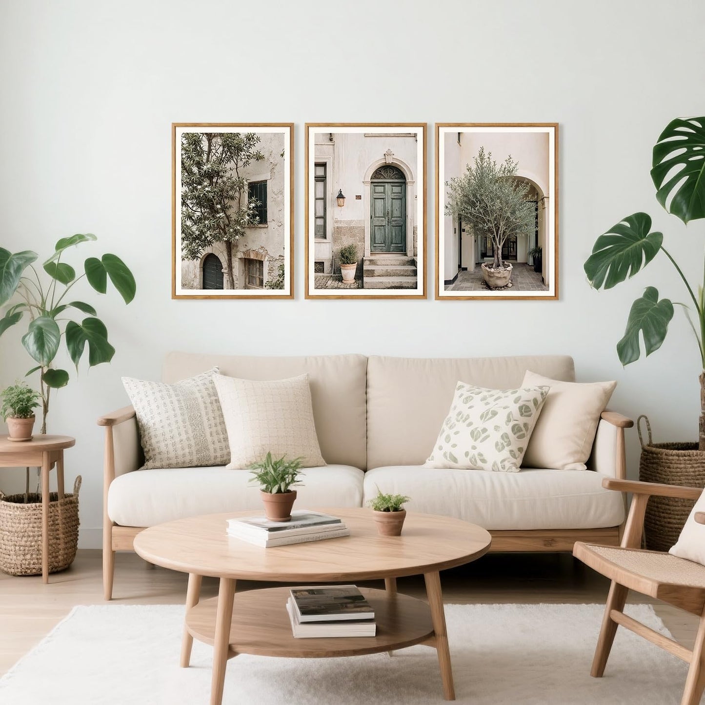 HPNIUB Large Vintage Italy City Landscape Framed Canvas Wall Art Set, Olive Green Tree Country Wall