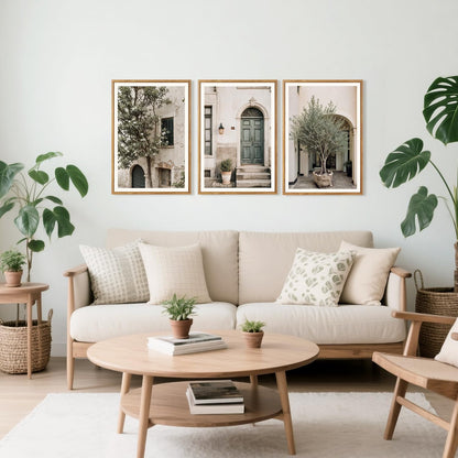 HPNIUB Large Vintage Italy City Landscape Framed Canvas Wall Art Set, Olive Green Tree Country Wall