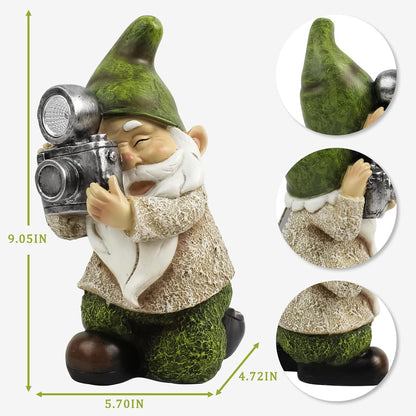 Garden Gnome-Solar Statue Outdoor-Gnomes Decorations for Yard - Photography Pose Gnome for Yard