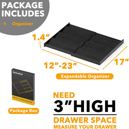 SpaceAid Bamboo Black Spice Drawer Organizer, (Need 3" Deep Drawer) Expandable 4 Tier Spices Rack