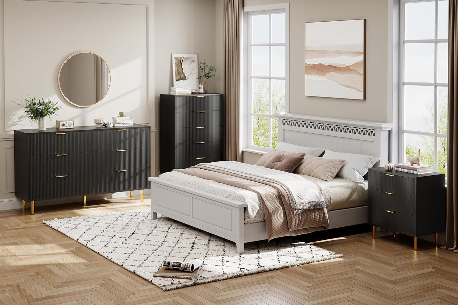 GAOMON 6 Drawer Dresser, Wood Chest of Drawers Organizer Storage with Gold Handle, Large Storage