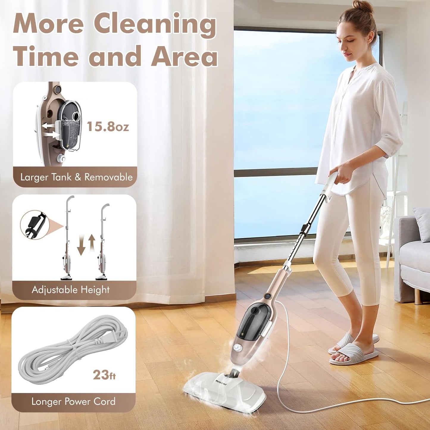 Steam Mop - All-in-one Powerful Handheld Steam Cleaner Detachable Floor Steamer with 11