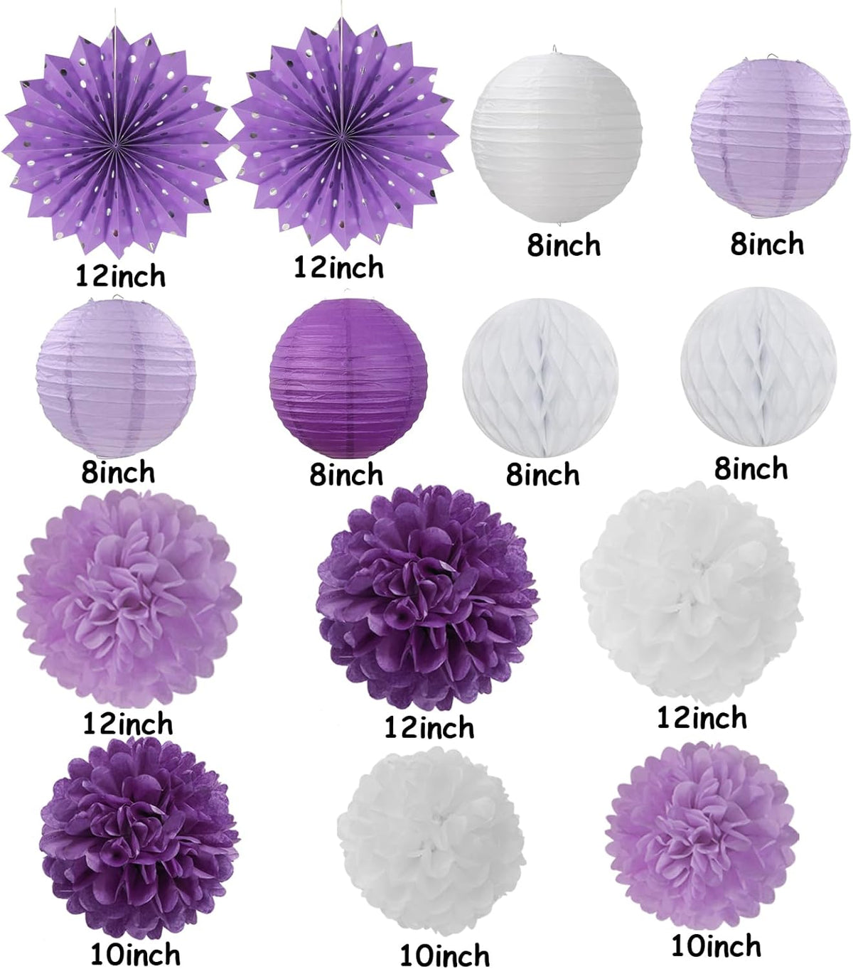 Purple-White Lavender Party Decorations Streamers - 14pcs Women Girl Birthday Paper Lanterns