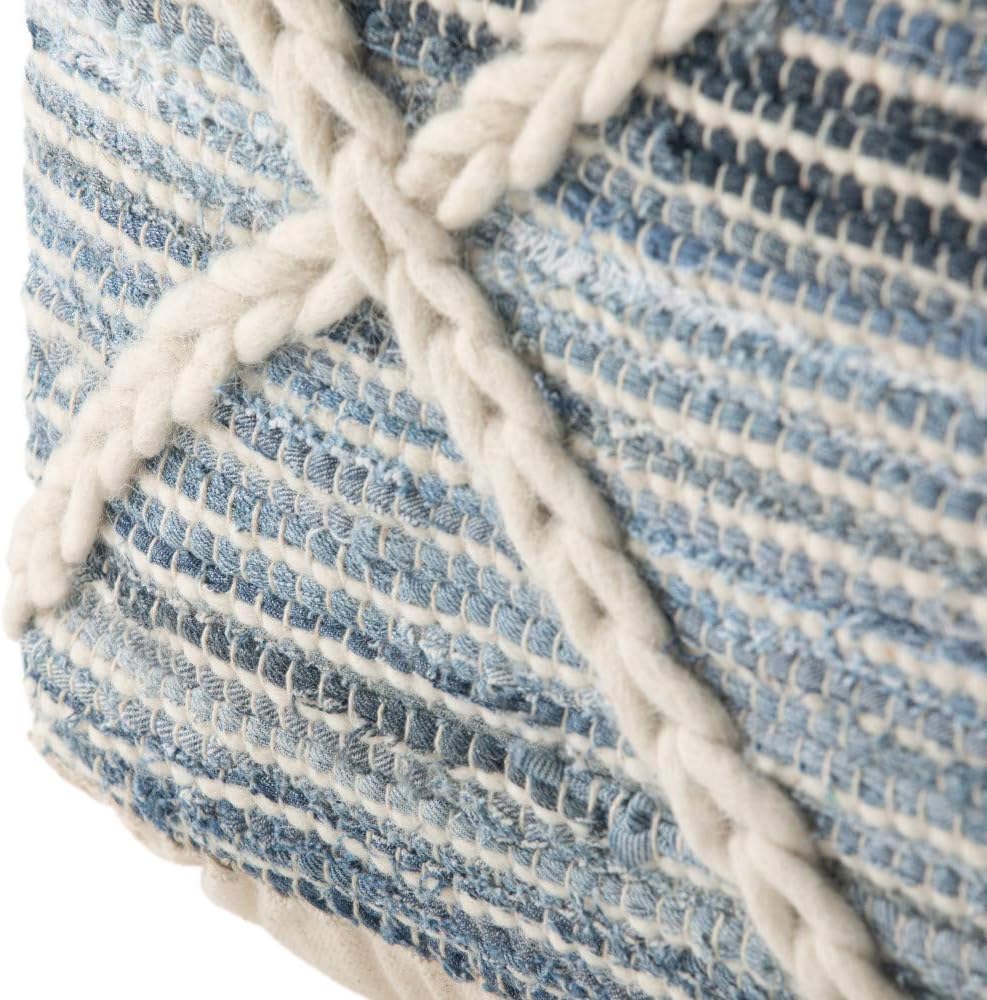 SIMPLIHOME Cowan Boho Square Pouf in Blue, Natural Handloom Woven for the Living Room, Bedroom and