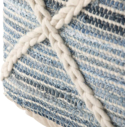 SIMPLIHOME Cowan Boho Square Pouf in Blue, Natural Handloom Woven for the Living Room, Bedroom and