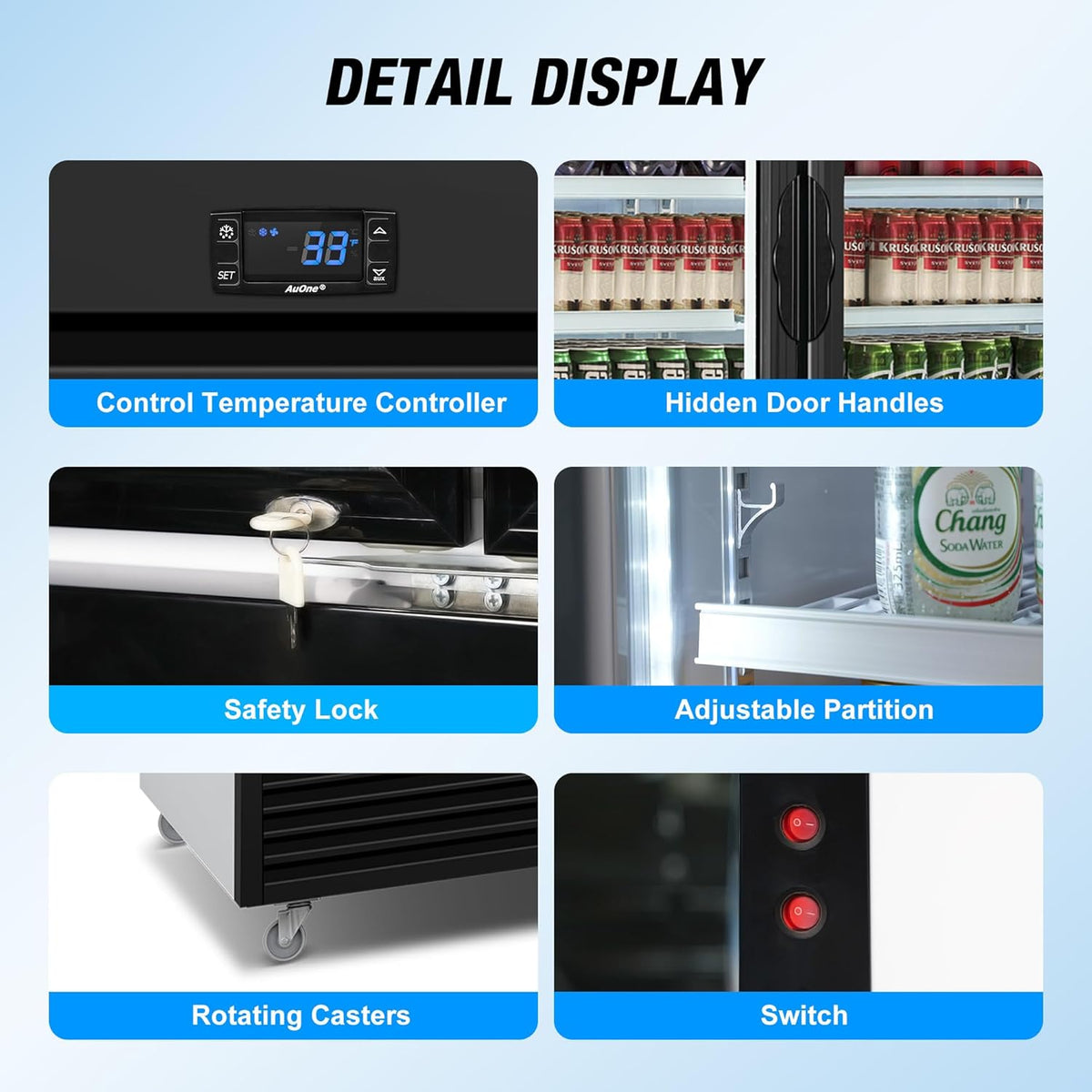 Commercial Beverage Refrigerator, 75" W 60 Cu. Ft. Commercial Drink Fridge, Display Refrigerator