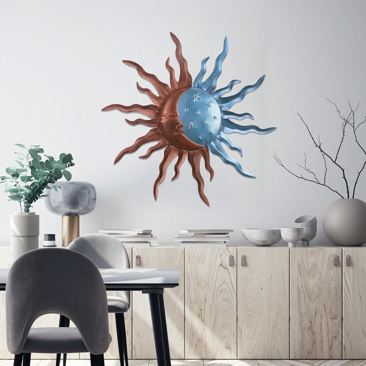 VZVXCC Metal Sun Outdoor Wall Art Decor-30 Inch Larger Size Sun Outdoor Wall Art Decor with Moon &