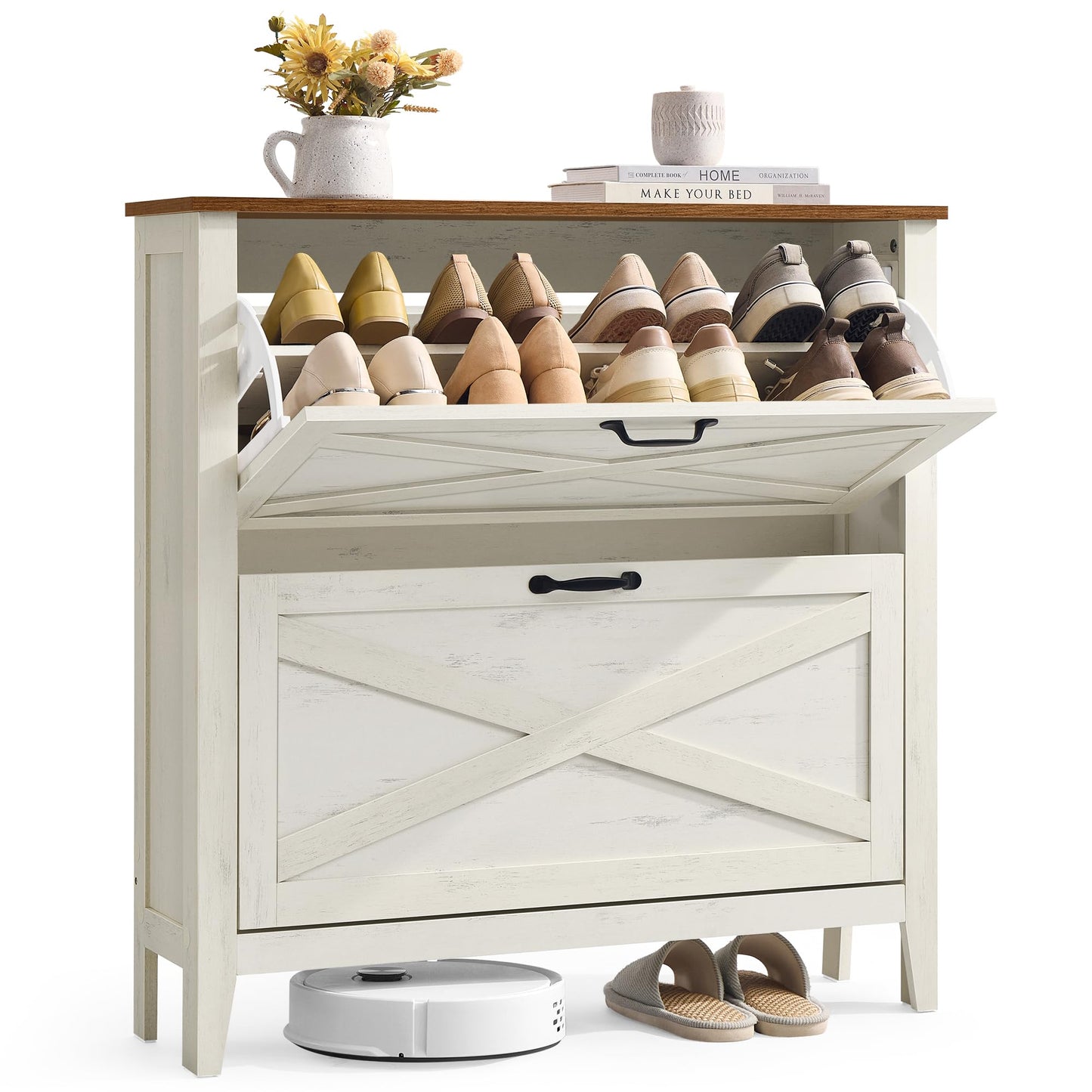 VASAGLE LIRY Collection - Shoe Storage Cabinet Organizer with 2 Flip Drawers, Freestanding Narrow
